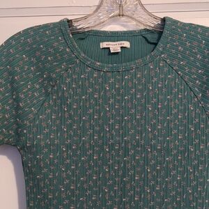 American Eagle Green Teal Ribbed Ditsy Floral Crop Top Stretchy Small